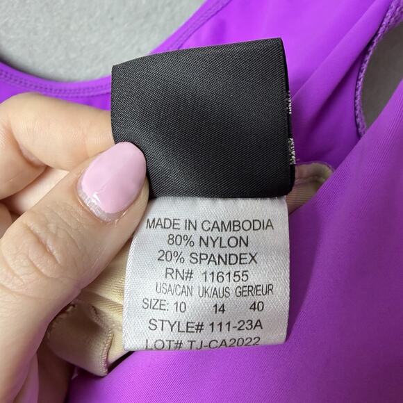 New Shore Shapes Swimwear Purple One-Piece Swimsuit Gold Detail Women's Size 10 - Picture 6 of 8